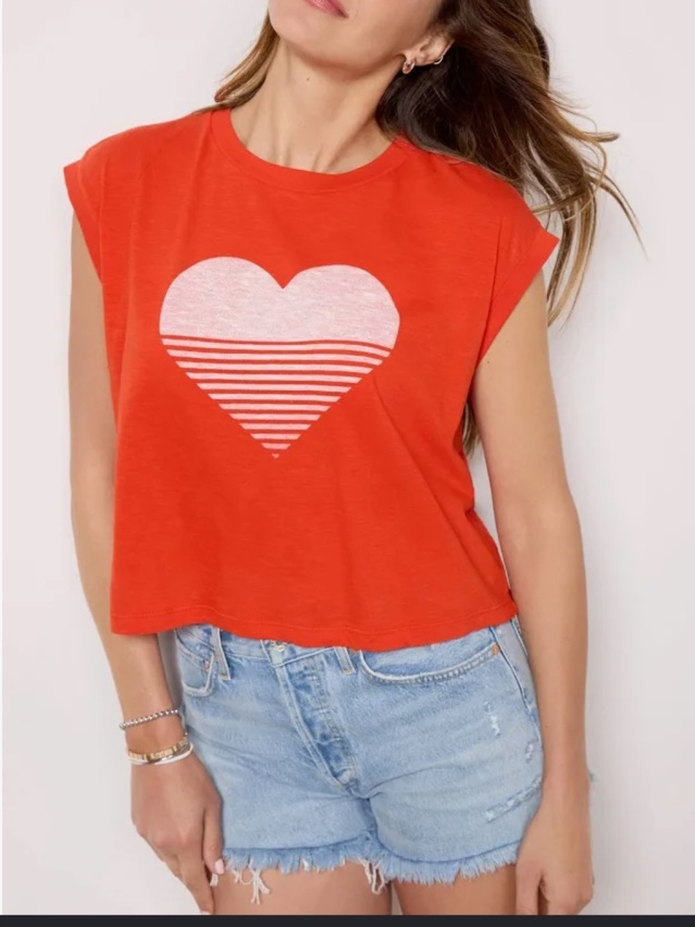 Evereve Sundry Bright Red Heart Muscle Tank NWT - L
